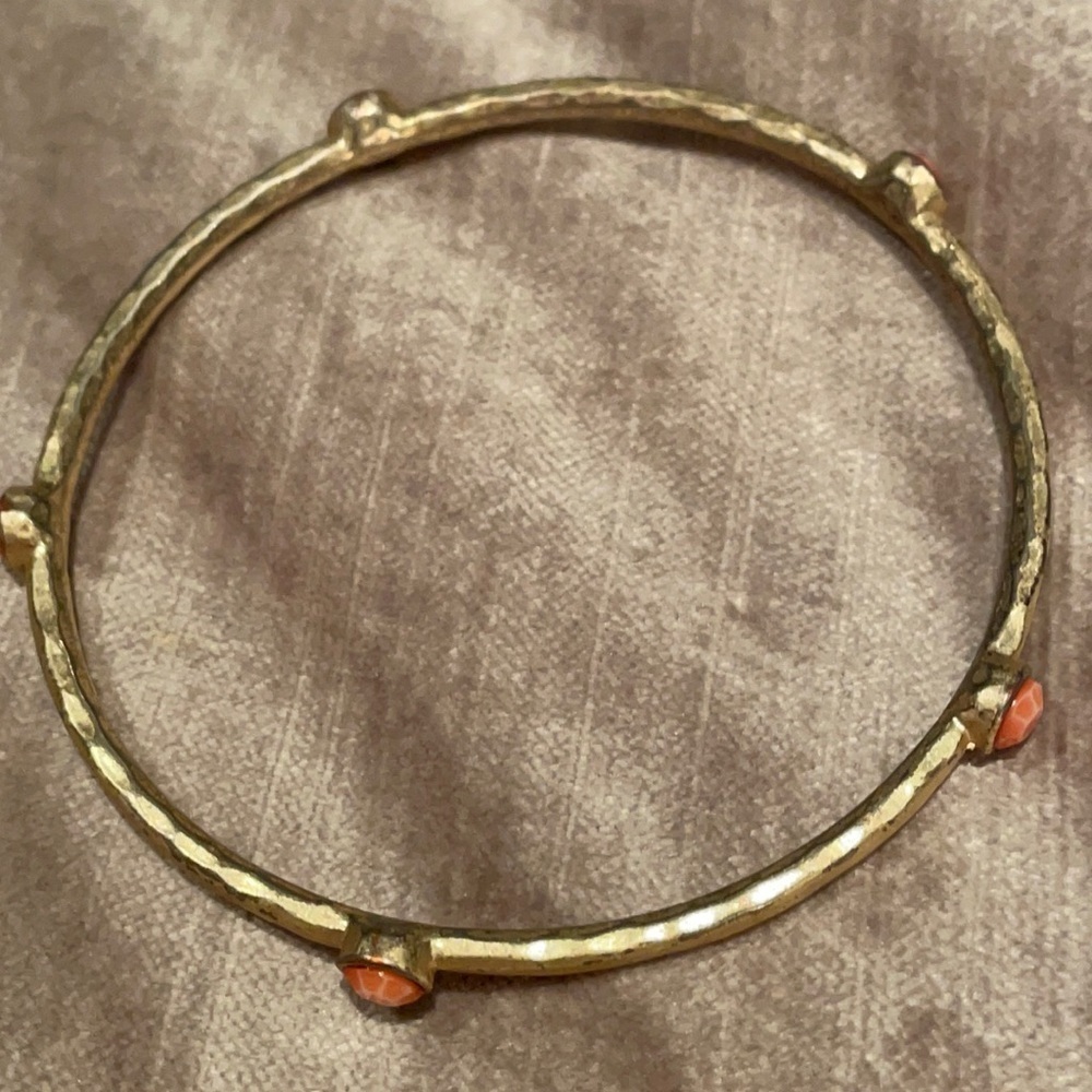 Orange accents Hammered Bangle Station Bracelet 7-8”